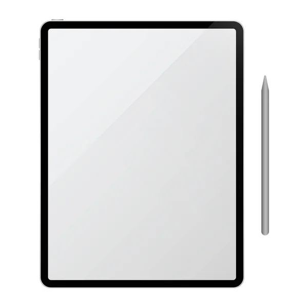 Vector Realistische Computer Tablet Met Stylus Witte Achtergrond — Stockvector