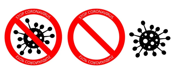 Набор Коронавирусной Иконы Красным Знаком Запрета Никаких Инфекций Остановки Коронавирусов — стоковый вектор
