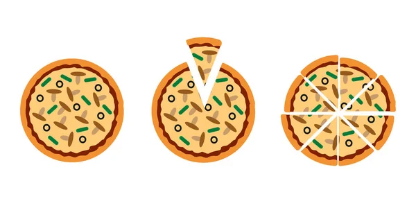 Deliciosa Pizza Set Vector Ilustración Blanco — Vector de stock