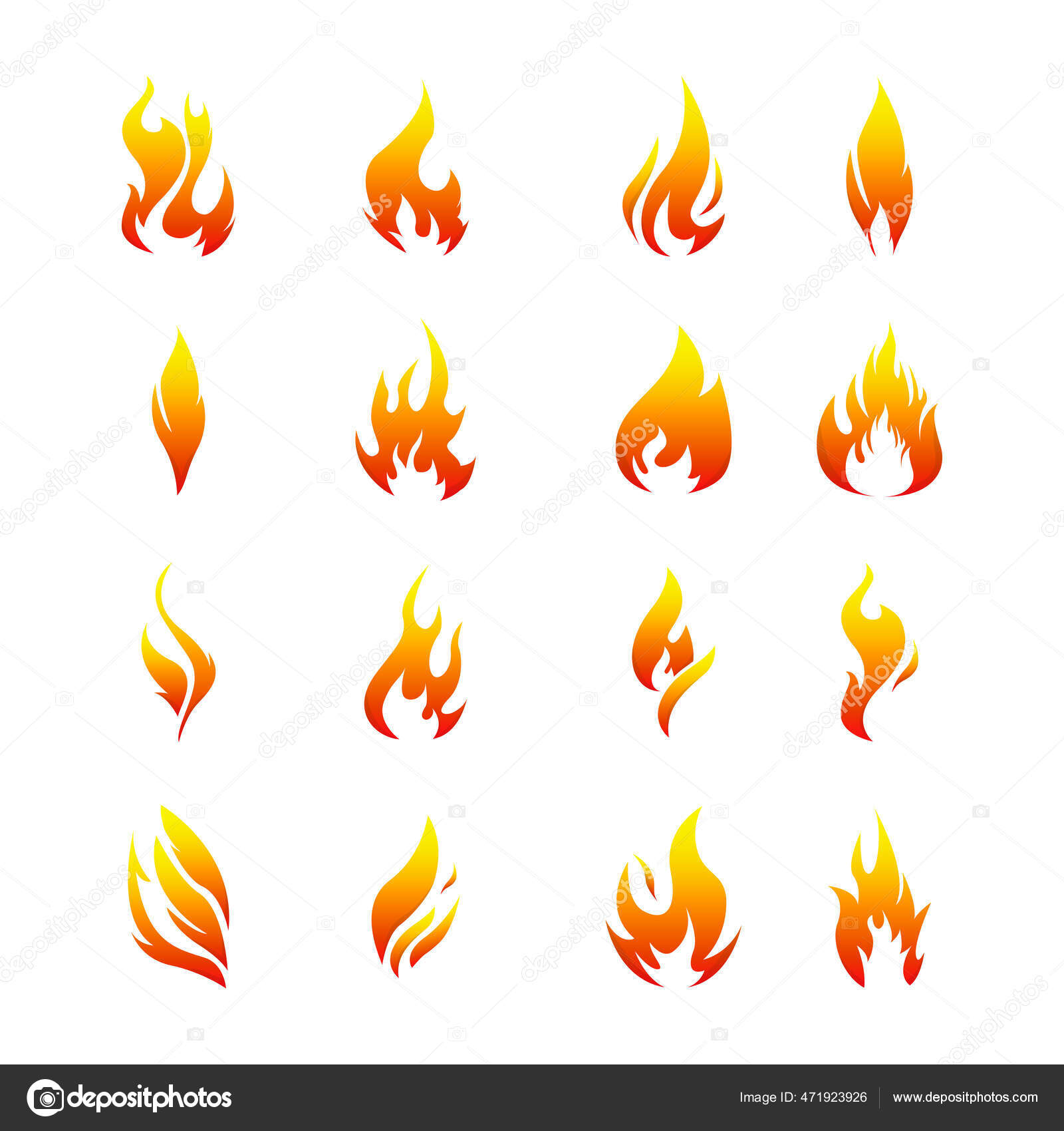 Cartoon Fire Flames Set and Line. Vector Stock Vector