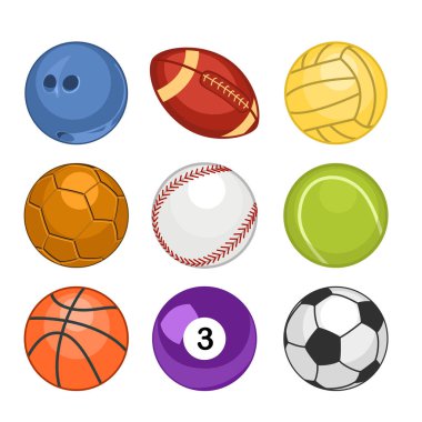 Sports Balls Line Vektör Simgesi Ayarlandı. Futbol, Futbol, Tenis, Bowling, Basketbol, Voleybol, Rugby, Bilardo, Beyzbol. 