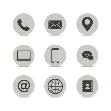 Bizimle irtibata geç. Beyaz arkaplanda gölgeli modern vektör simgeleri.