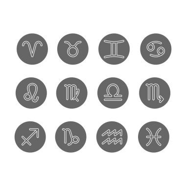 Astrolojik ikonlar ayarlandı. Yıldız falı vektör işaretlerinin basit bir gösterimi