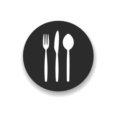 Çatal bıçak takımının beyaz vektör siyah siluetleri.