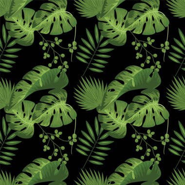 Tropikal bitkiler ve yeşil yapraklarla kusursuz desen