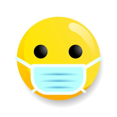 Beyaz arka planda koruyucu yüz maskeli sarı ifade. vektör resmi