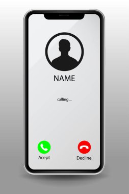 Arama Ekran Arayüzü. Cevap vermek için kaydırın. Kabul Düğmesi, Reddet Düğmesi. Gelen arama. Akıllı telefon, Telefon Çağrısı Ekran Vektörü Mockup beyaz arkaplanda izole edildi.