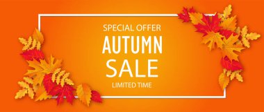 Yapraklı sonbahar satışı arkaplan vektörü illüstrasyonu