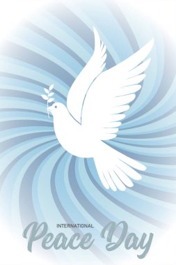 Mavi arka planlı güvercin, vektör çizimi, uluslararası barış günü konsepti