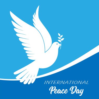 Mavi arka planlı güvercin, vektör çizimi, uluslararası barış günü konsepti