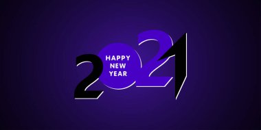 2021 Mutlu Yıllar logosu metin tasarımı. 2021 numara tasarım şablonu. Siyah ve Violet etiketli vektör illüstrasyonuName.