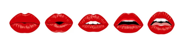 Set Vector Illustration Beautiful Female Lips White Background — Stockvector