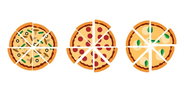 Heerlijke Pizza Set Vector Illustratie Wit — Stockvector
