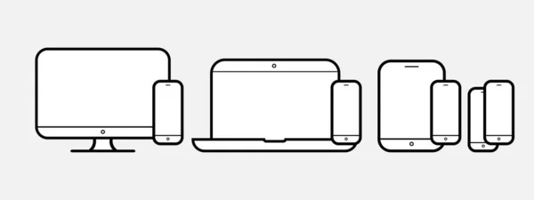 Conjunto Iconos Línea Dispositivo Ordenador Personal Compacto Portátil Teléfono Inteligente — Vector de stock