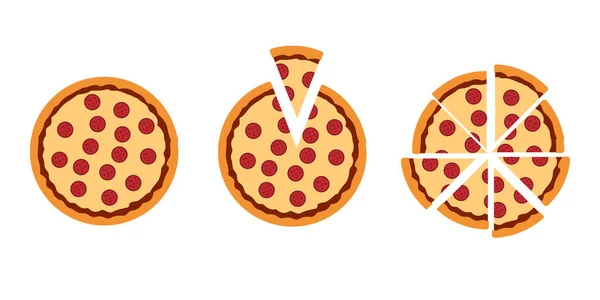 Heerlijke Pizza Set Vector Illustratie Wit — Stockvector