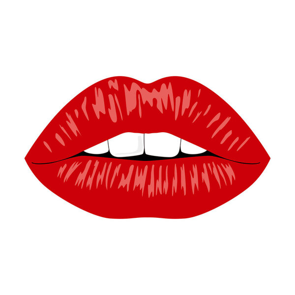 vector illustration of beautiful female lips with teeth on white background