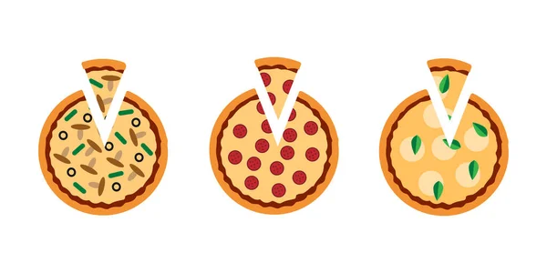 Délicieux Jeu Pizza Illustration Vectorielle Sur Blanc — Image vectorielle