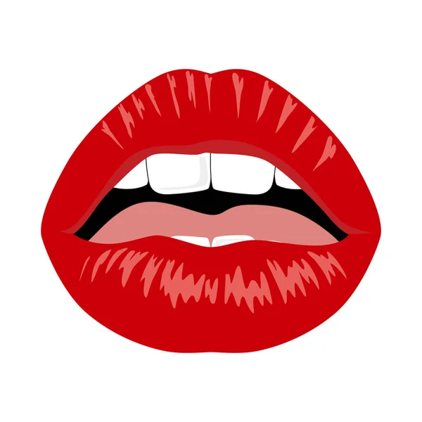 Vector Illustration Beautiful Female Lips Teeth White Background — Stockový vektor