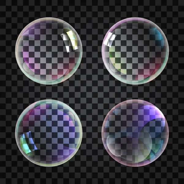 Колекція Барвистих Прозорих Напівпрозорих Реалістичних Рідких Мильних Бульбашок Ізольована Ілюстрація — стоковий вектор