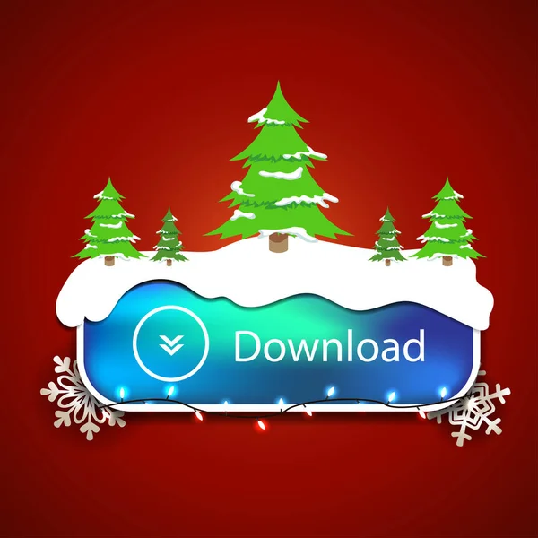 Stilisierte Download Taste Für Neujahr Oder Weihnachten Mit Weihnachtsbäumen Und — Stockvektor