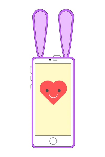 Smartphone Picture Rabbit Ears Heart Eyes Monitor Isolated White Background — Stock Vector