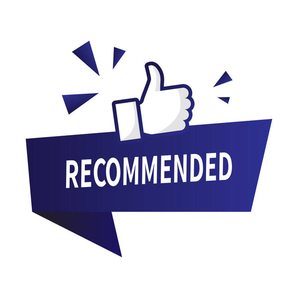 best quality. recommended word with thumb up vector illustration