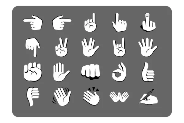 Hand Gestures Set Icons Isolated White Background Vector Illustration — Stock Vector