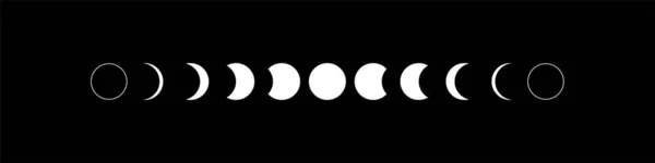 Měsíc Fáze Ploché Ikony Ilustrace Izolované Tmavém Pozadí — Stockový vektor