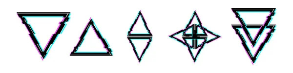 現代の記号スタイルで歪んだグリッチ三角形のセット グラフィックデザインのための光るデザイン バナー ポスター チラシ パンフレット ポストカード ベクターイラスト — ストックベクタ
