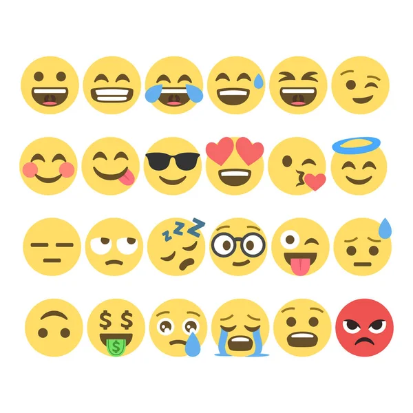 Niedliche Emoji Symbole Gesetzt Karikatur Von Smiley Gesichtern — Stockvektor