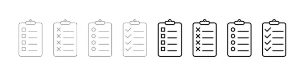 Uppsättning Checklista Papper Kontrollera Arbetet Och Återuppta Dokumentet Ikonen Premium — Stock vektor
