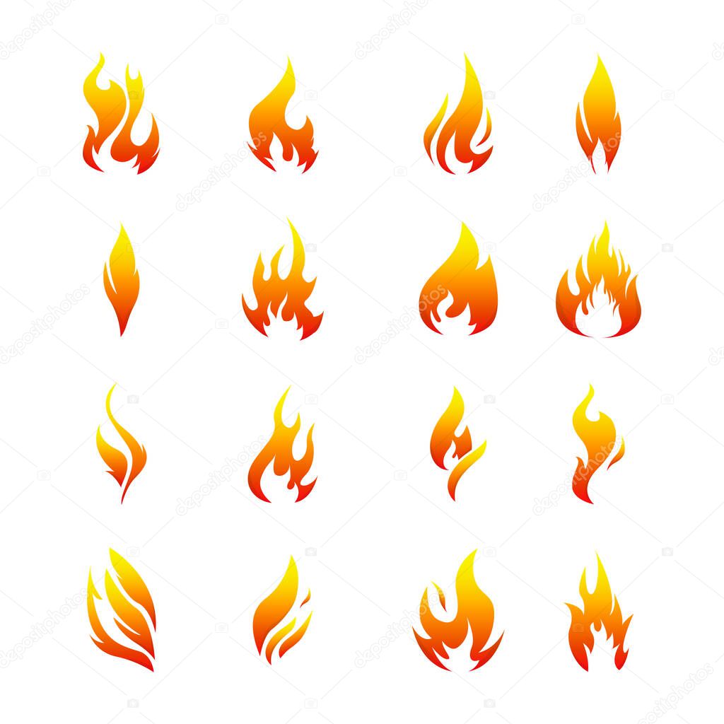 set of fire flames, vector illustration