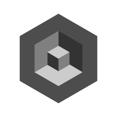 Modern soyut Isome figürü. Küplü siyah ve gri altıgen. Beyaz arkaplanda izole edilmiş vektör.