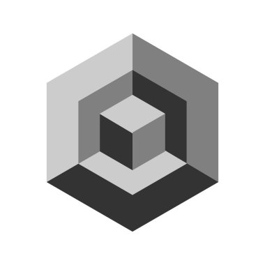 Modern soyut Isome figürü. Küplü siyah ve gri altıgen. Beyaz arkaplanda izole edilmiş vektör.