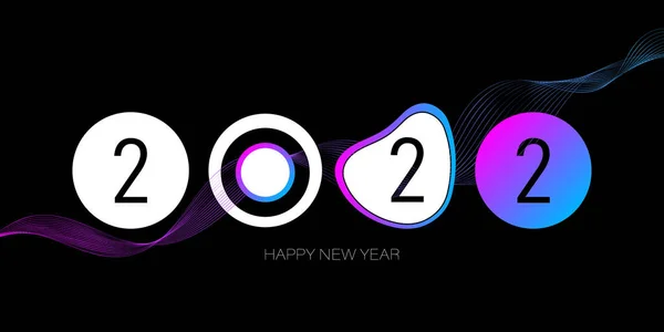 2022 Feliz Ano Novo Logotipo Texto Estilo Moderno Linha Ondulada — Vetor de Stock