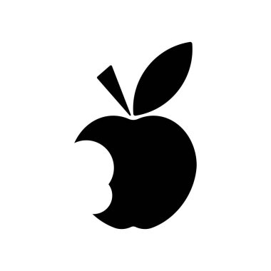 Siyah elma ikonu. Vektör illüstrasyonu beyaz arkaplanda izole edildi.