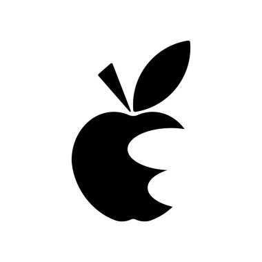 Siyah elma ikonu. Vektör illüstrasyonu beyaz arkaplanda izole edildi.