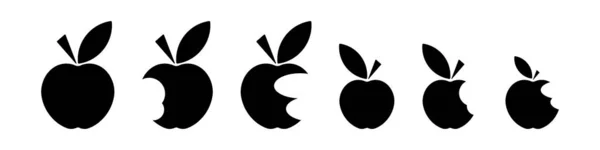 Set Schwarzer Apfelsymbole Vorhanden Apple Ikone Vektor Illustration Isoliert Auf — Stockvektor