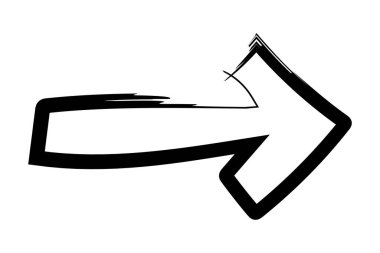 El çizimi siyah ok simgesi. Grunge fırça darbesi yön işareti. Beyaz arkaplanda izole edilmiş vektör.