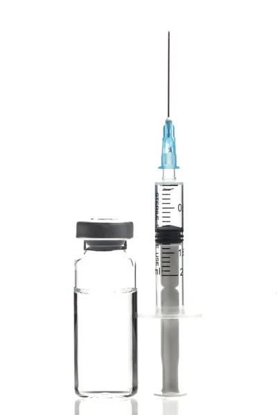 Glass Medicine Vial and Syringe on white background — Stock Photo, Image