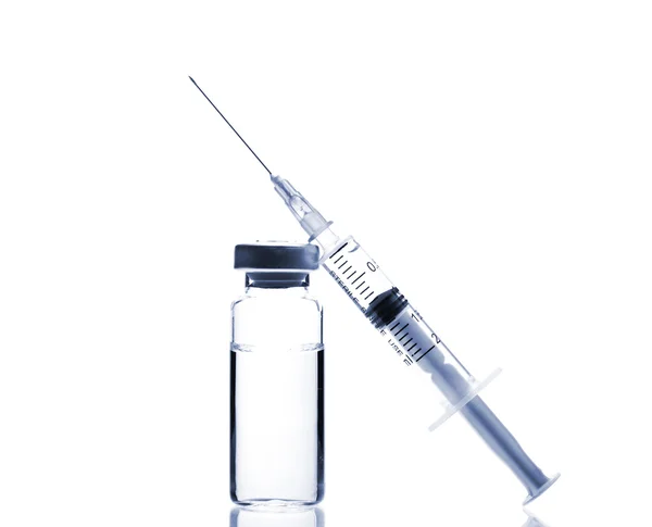 Glass Medicine Vial and Syringe on white background — Stock Photo, Image