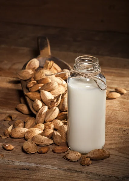 Almond milk with almond — Stock Photo, Image