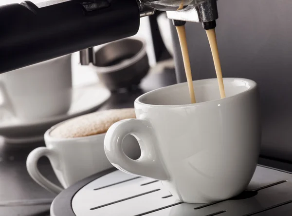 Espresso pouring from coffee machine. — Stock Photo, Image