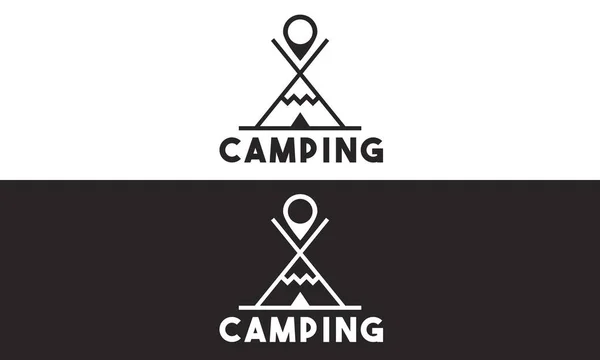 黒と白の森のキャンプロゴ — ストックベクタ