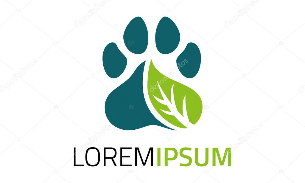 Green leaf paw logo design concept