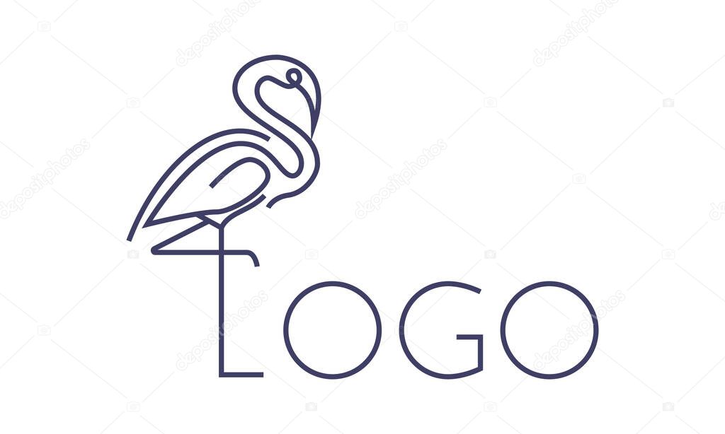 Line Flamingo Monochrome Logo Design