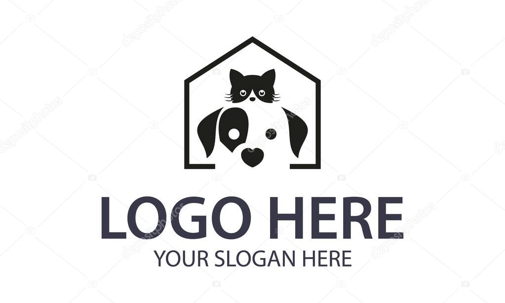 Cat and Dog Line Love Logo Design