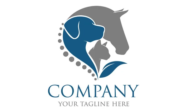 Paard Hond Kattendier Met Blauw Blad Logo Ontwerp — Stockvector