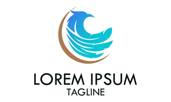 Bleu Cercle Plume Oiseau Logo Design — Image vectorielle
