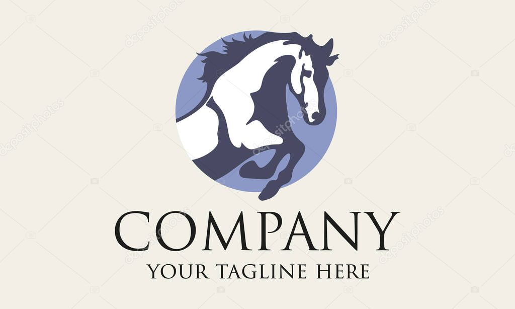 Horse head jump circle logo design
